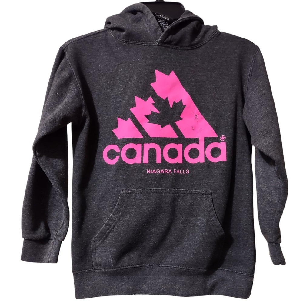 adidas Canada Athletics Hoodie Youth Medium Niagara Falls Pink Graphic Charcoal